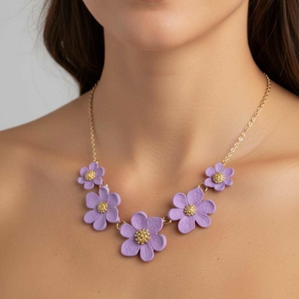 Floral Necklace Arranged Aria - Purple Necklace - Paparazzi Accessories